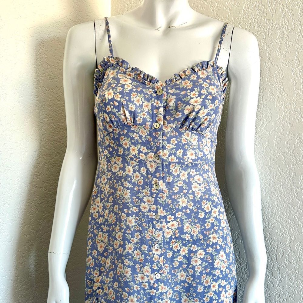 Zara Floral Print Midi Dress Abalone Button Front Size S - Picture 5 of 8